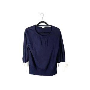 Boden Navy Blue White Preppy Business Casual Knit Sweater Size Small